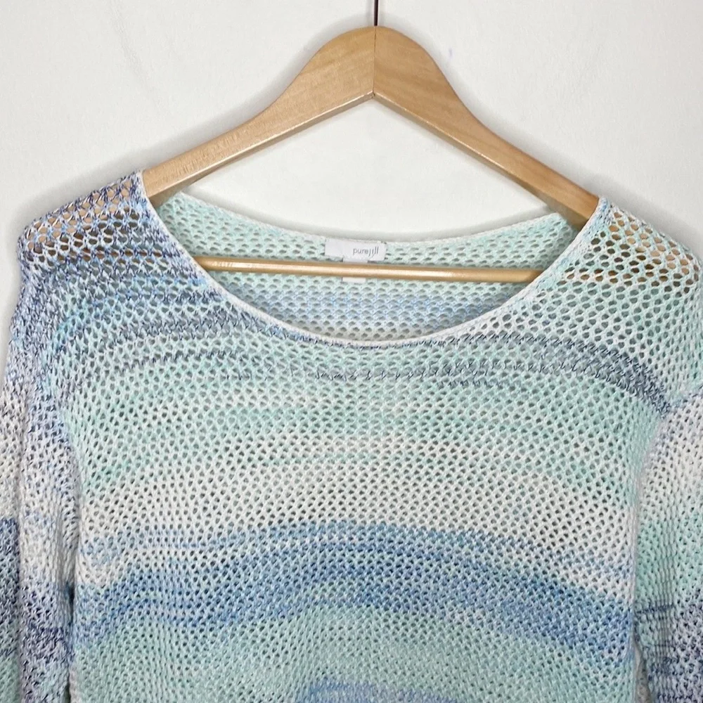 J Jill cotton tie dye crochet open knit 3/4 sleeve tunic length sweater size M